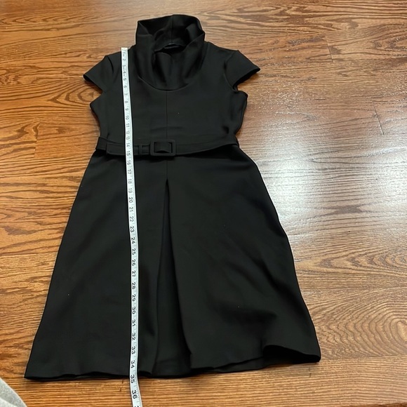 BANANA REPUBLIC cowl neck ponte stretch BELTED DRESS cap sleeve BLACK pleat XS - Picture 10 of 12